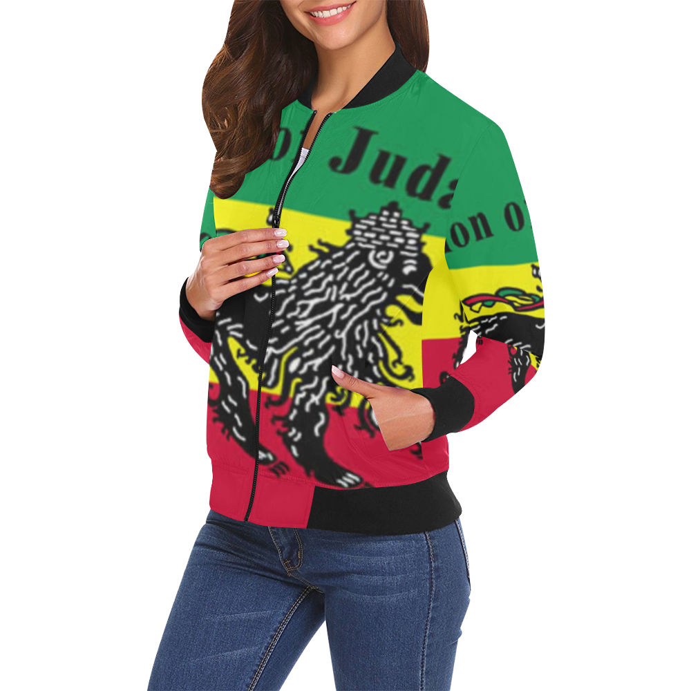 RASTA LION OF JUDAH All Over Print Bomber Jacket for Women (Model H19)