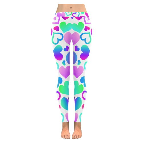 Corazones-multicolores Women's Low Rise Leggings (Invisible Stitch) (Model L05)