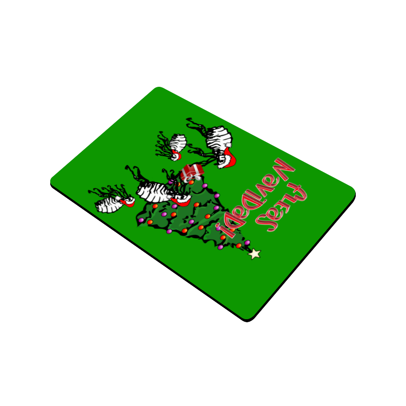 Christmas Fleas Feliz Navidad on Green Doormat 24"x16"