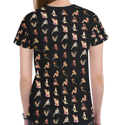 pinup dia pattern blk New All Over Print T-shirt for Women (Model T45)