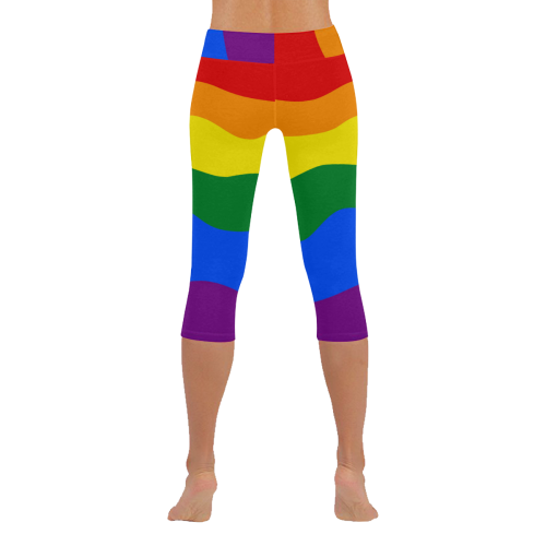Gay Pride - Rainbow Flag Waves Stripes 2 Women's Low Rise Capri Leggings (Invisible Stitch) (Model L08)