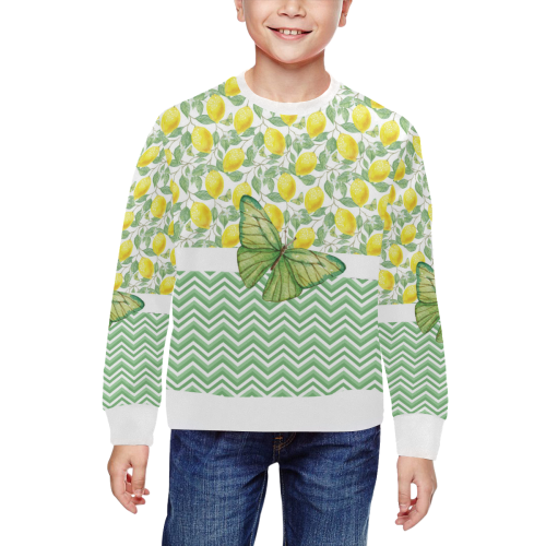 Butterfly And Lemons All Over Print Crewneck Sweatshirt for Kids (Model H29)
