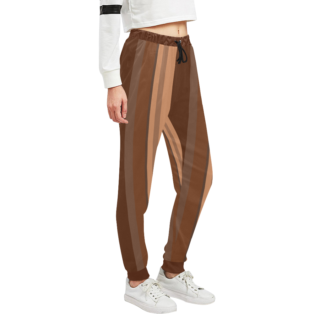 Brown Chocolate Caramel Stripes Unisex All Over Print Sweatpants (Model L11)