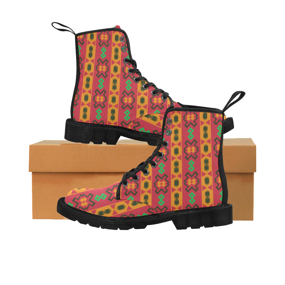 Tribal shapes in retro colors (2) Martin Boots for Women (Black) (Model 1203H)