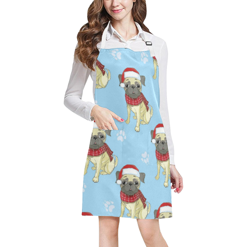 Pug In Santa Hat Pattern All Over Print Apron