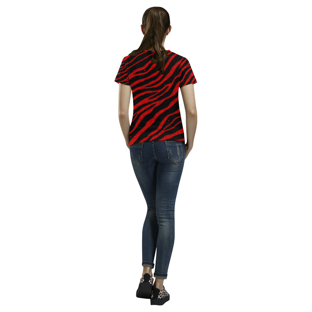 Ripped SpaceTime Stripes - Red All Over Print T-Shirt for Women (USA Size) (Model T40)