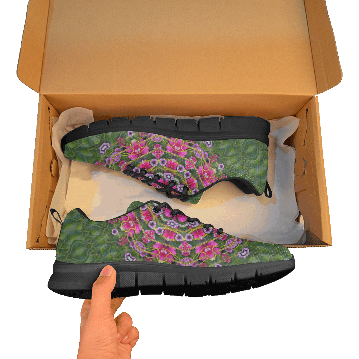 fantasy floral wreath in the green summer  leaves Women's Breathable Running Shoes (Model 055)