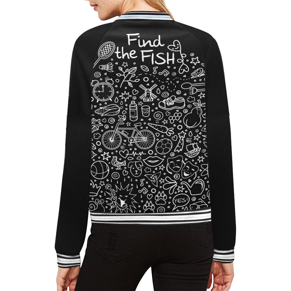 Picture Search Riddle - Find The Fish 2 All Over Print Bomber Jacket for Women (Model H21)