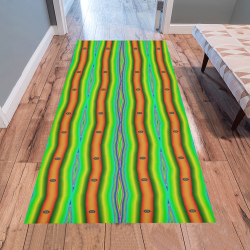 Bright Green Orange Stripes Pattern Abstract Area Rug 7'x3'3''