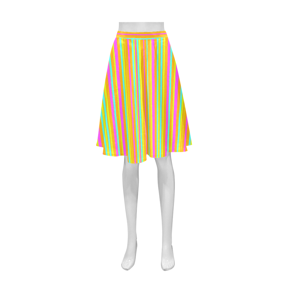 Neon Stripes  Tangerine Turquoise Yellow Pink Athena Women's Short Skirt (Model D15)