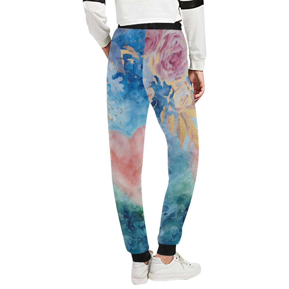Heart and flowers - Pink and Blue Unisex All Over Print Sweatpants (Model L11)