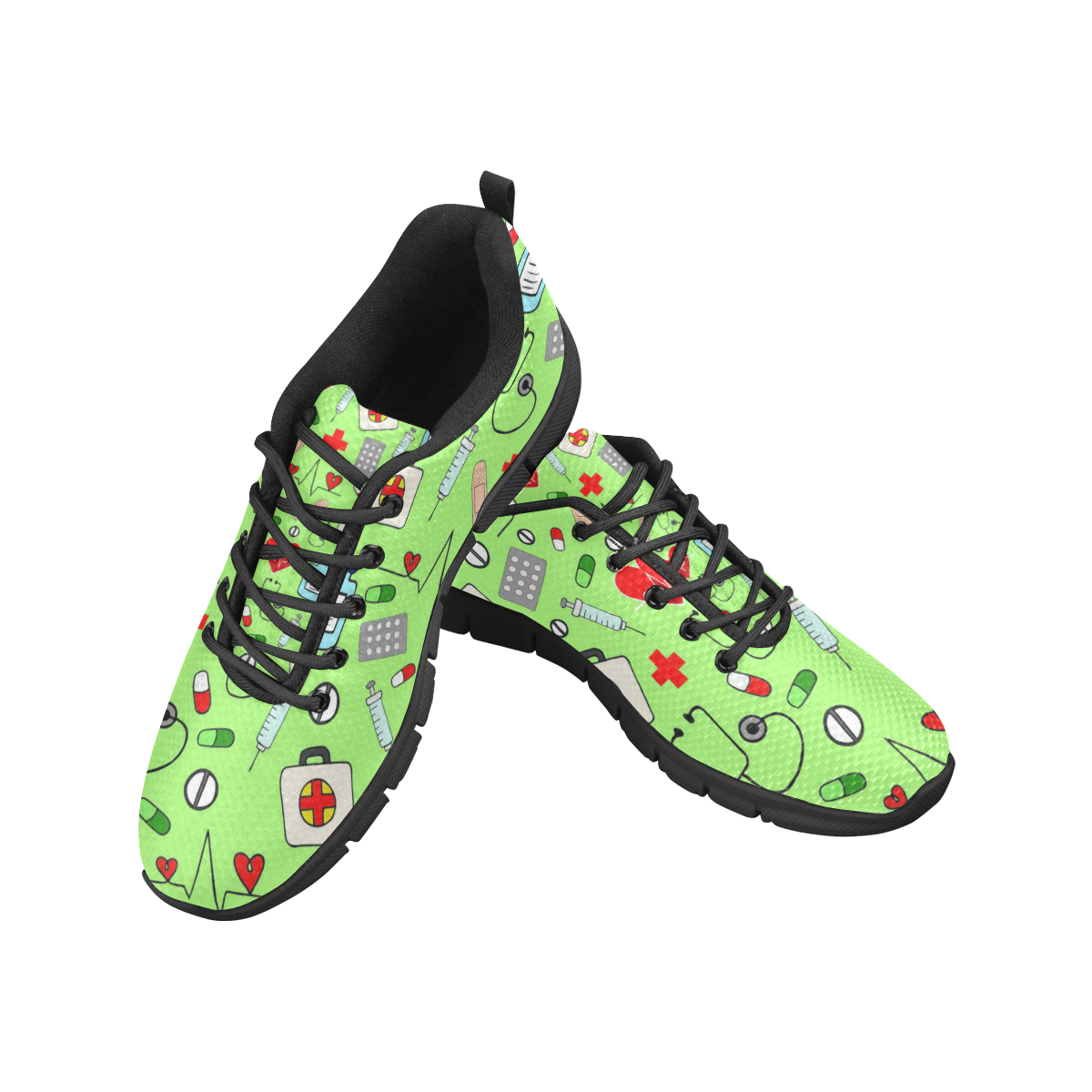 green nurses pattern womens runners Women's Breathable Running Shoes (Model 055)