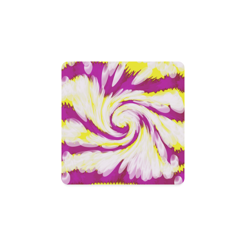 Pink Yellow Tie Dye Swirl Abstract Square Coaster