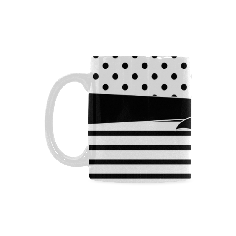 Polka Dots Stripes black white Comic Ribbon black Custom White Mug (11OZ)