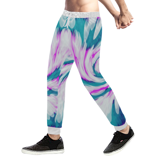 Turquoise Pink Tie Dye Swirl Abstract Men's All Over Print Sweatpants (Model L11)