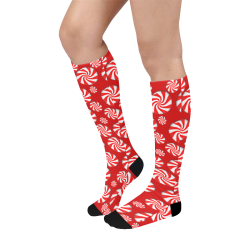 Christmas Peppermint Candy on Red Over-The-Calf Socks