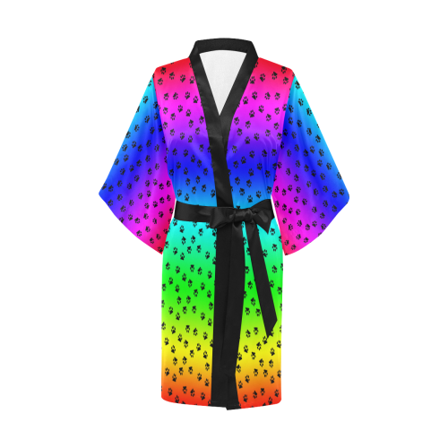 rainbow with black paws Kimono Robe