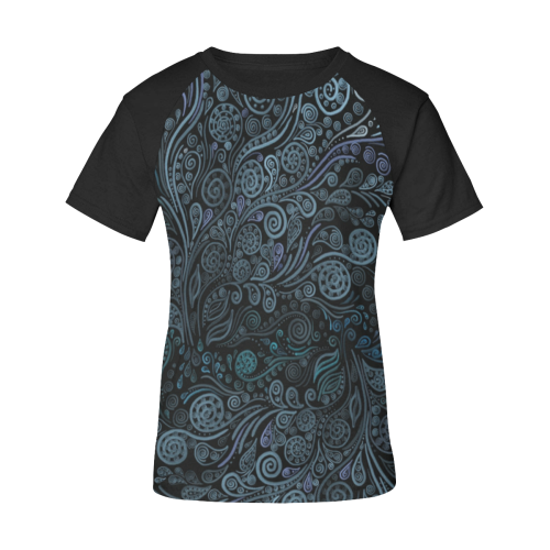 3D psychedelic ornaments blue Women's Raglan T-Shirt/Front Printing (Model T62)