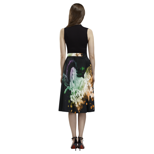 Beautiful unicorn with flowers, colorful Aoede Crepe Skirt (Model D16)