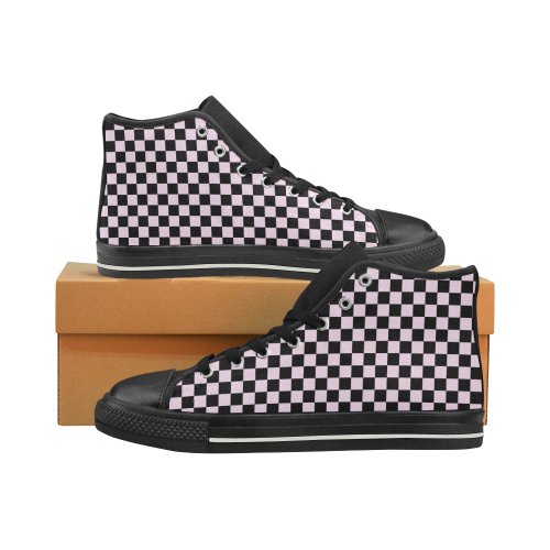 Pink Checkered Women's Classic High Top Canvas Shoes (Model 017)