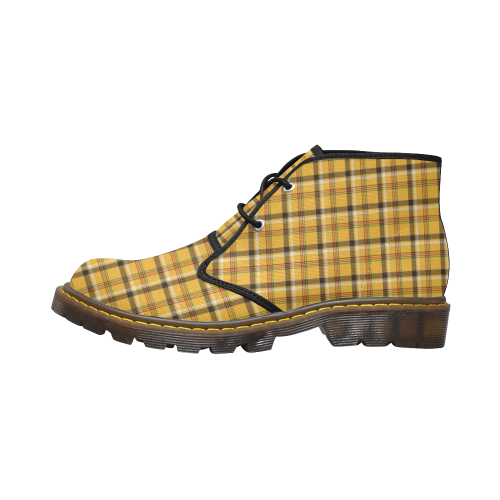 Yellow Tartan (Plaid) Women's Canvas Chukka Boots/Large Size (Model 2402-1)
