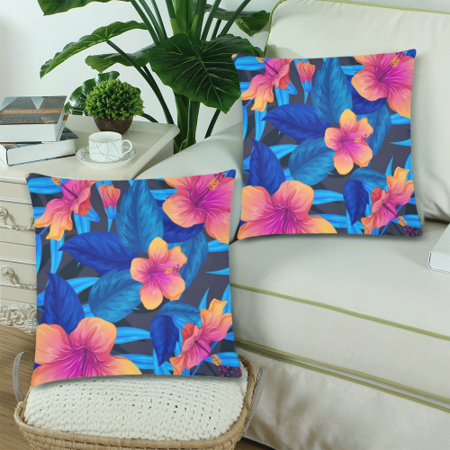 Colorful Flowers Custom Zippered Pillow Cases 18"x 18" (Twin Sides) (Set of 2)