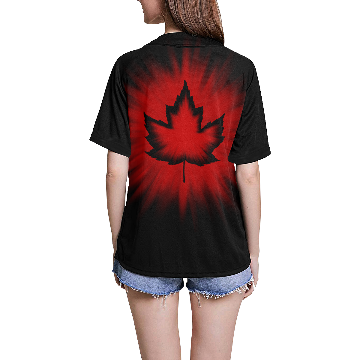 Canada Baseball Shirts Black All Over Print Baseball Jersey for Women (Model T50)
