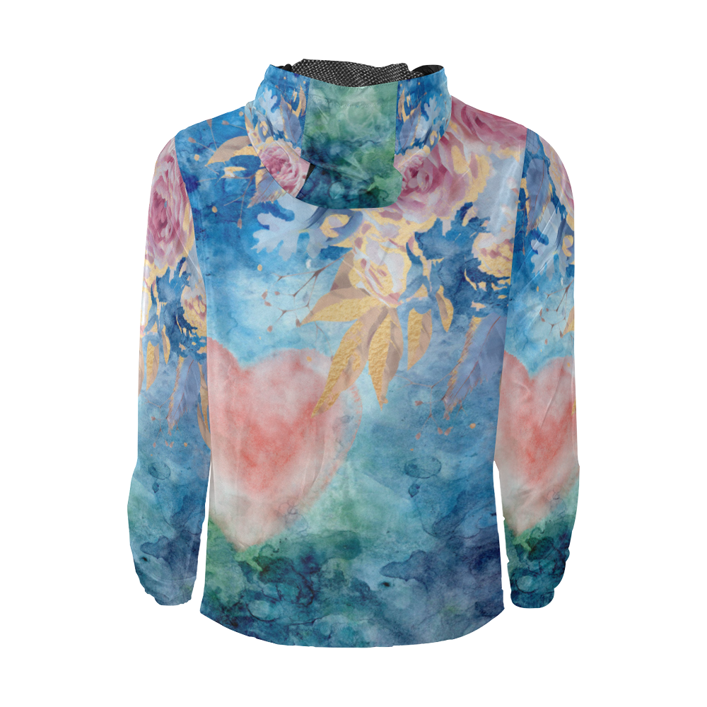 Heart and Flower - Pink and Blue Unisex All Over Print Windbreaker (Model H23)
