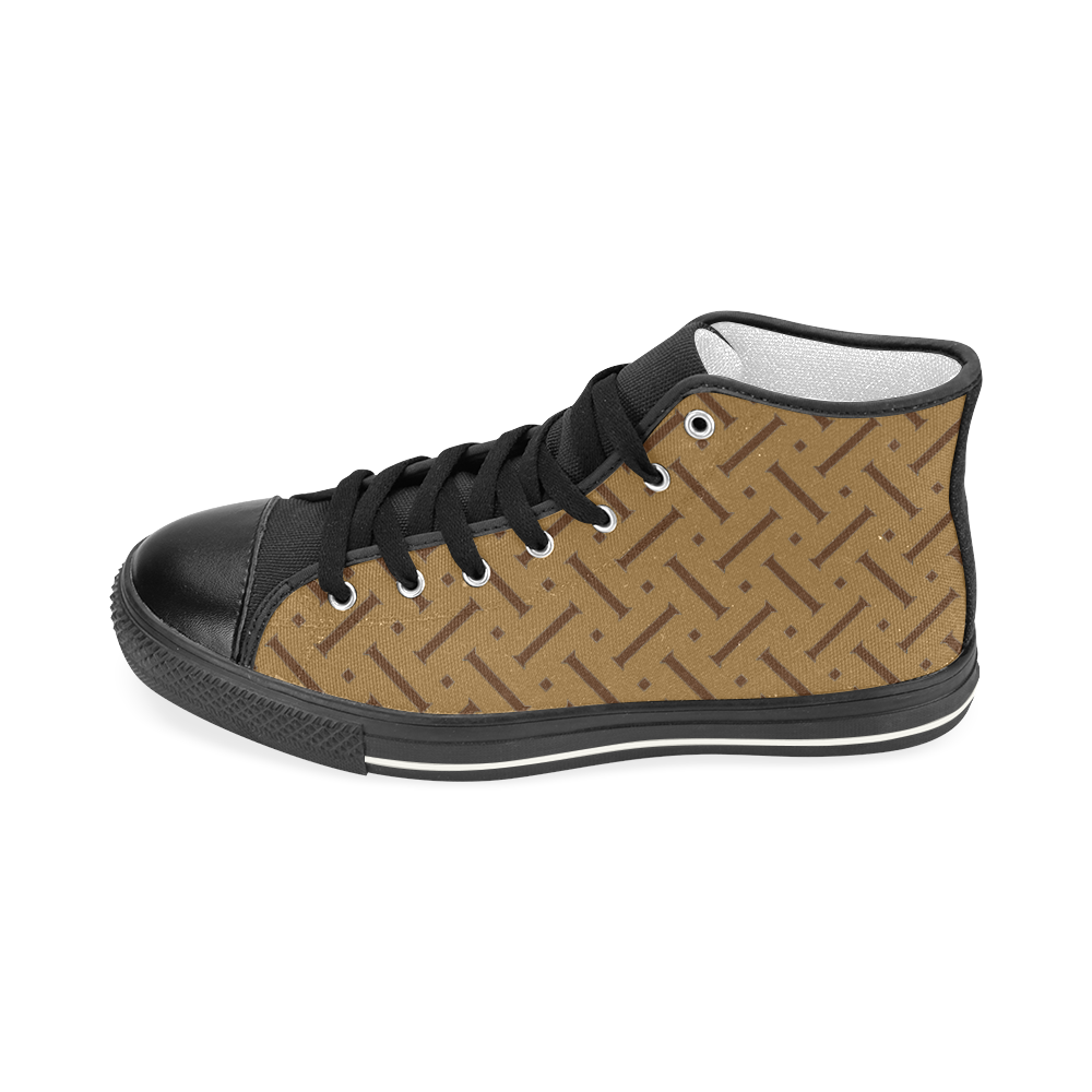 Brown Herringbone Men’s Classic High Top Canvas Shoes (Model 017)