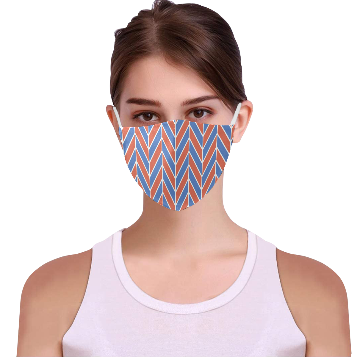 Red White Blue Herringbone 3D Mouth Mask with Drawstring (30 Filters Included) (Model M04) (Non-medical Products)