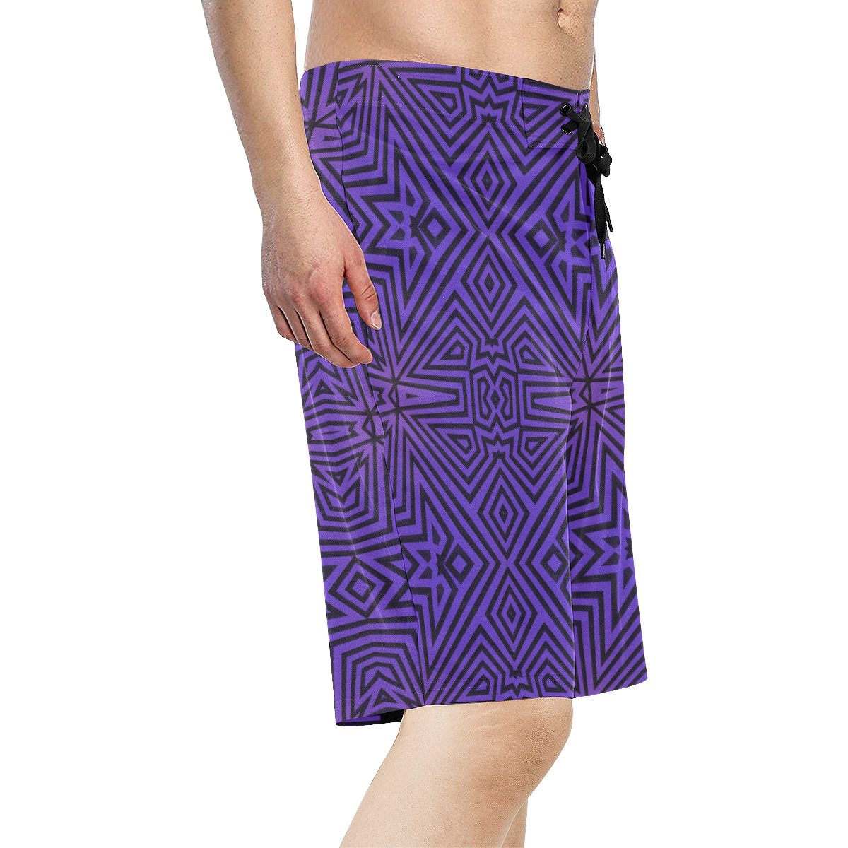 Purple-Black Tribal Pattern Men's All Over Print Board Shorts (Model L16)