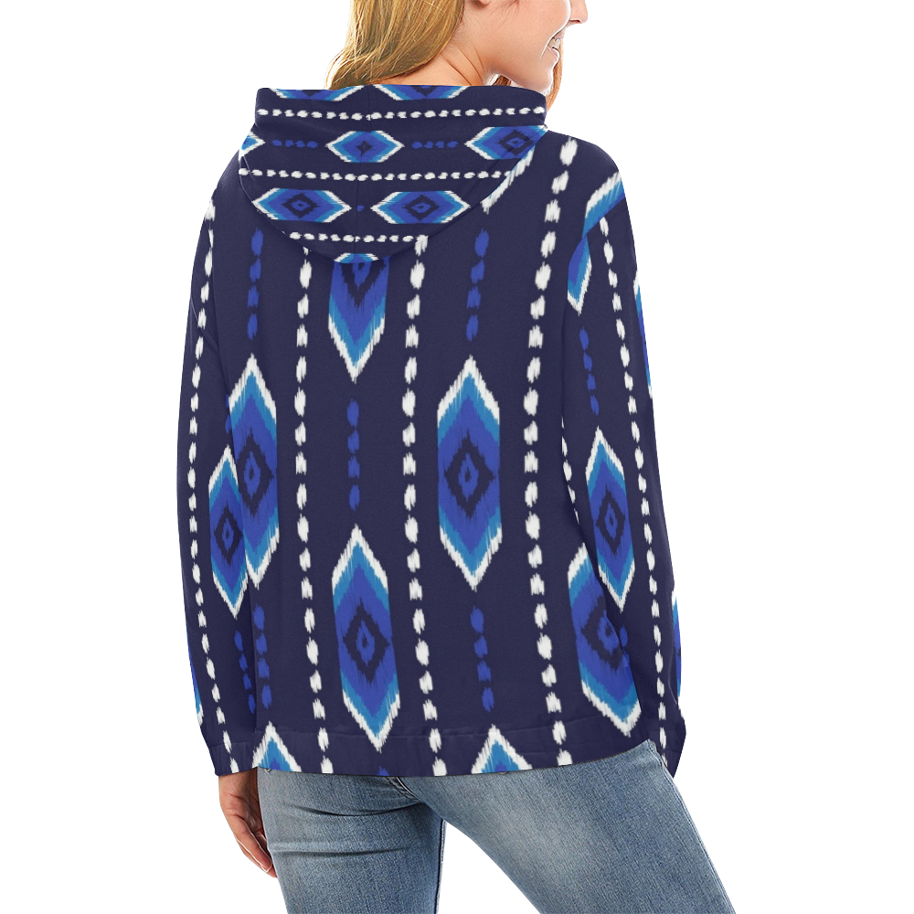 Blue Aztec All Over Print Hoodie for Women (USA Size) (Model H13)