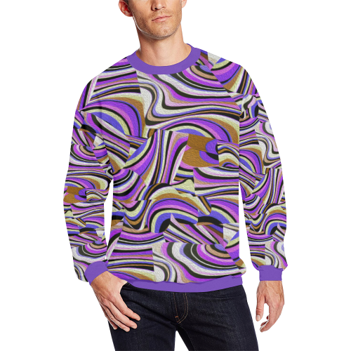 Groovy Retro Renewal - Purple Waves Men's Oversized Fleece Crew Sweatshirt (Model H18)