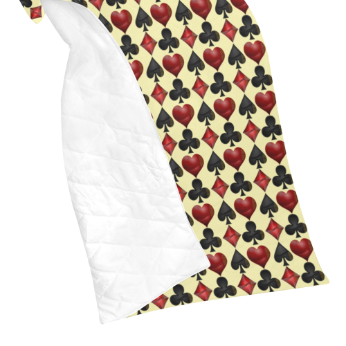 Las Vegas Black and Red Casino Poker Card Shapes on Yellow Quilt 60"x70"