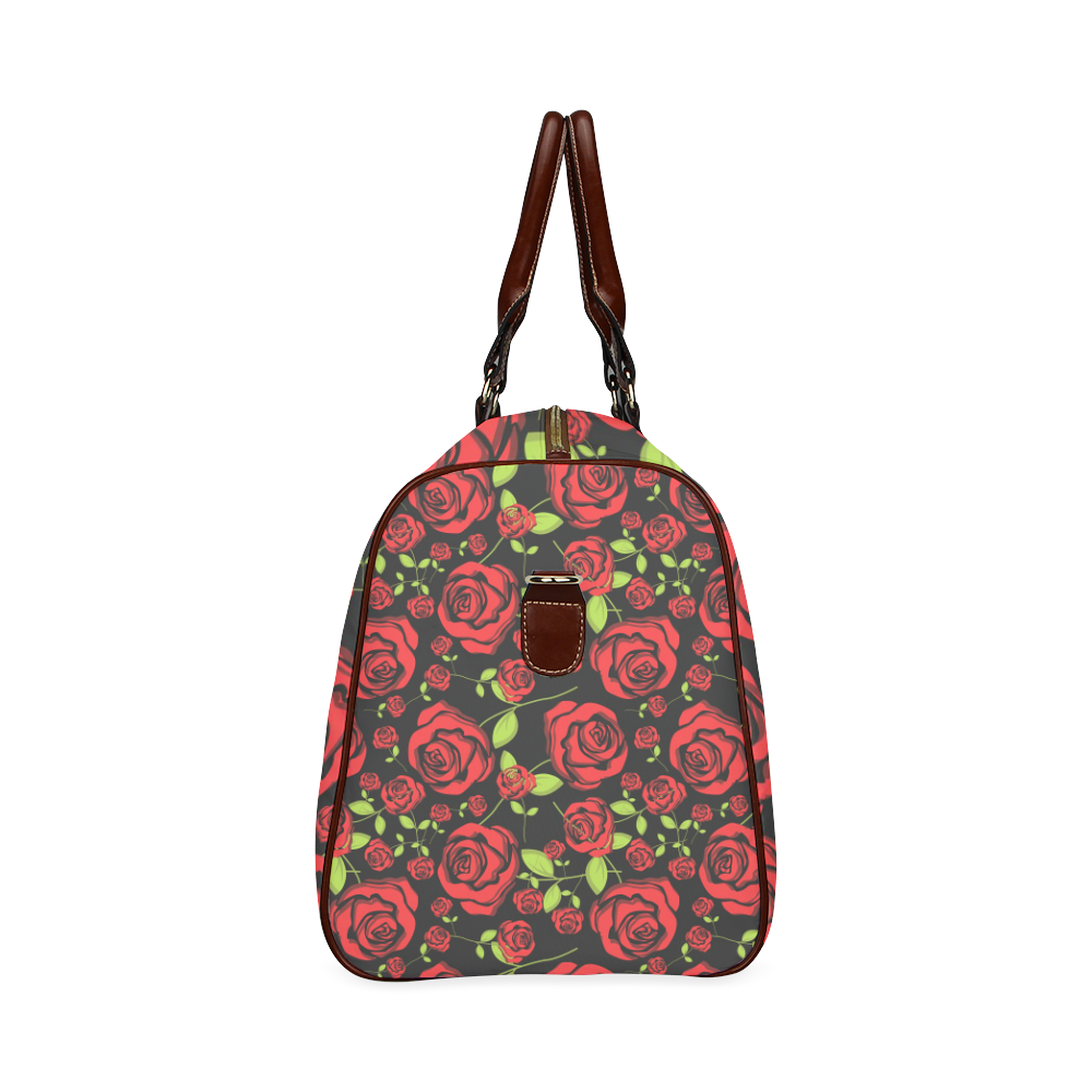 Red Roses on Black Waterproof Travel Bag/Large (Model 1639)