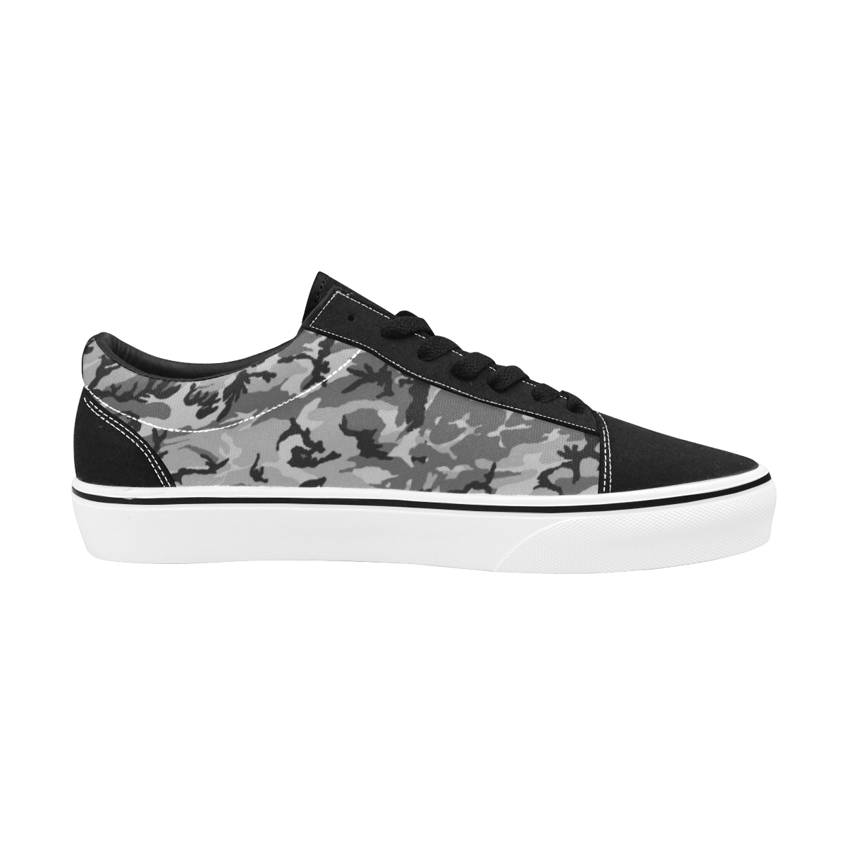 Woodland Urban City Black/Gray Camouflage Men's Low Top Skateboarding Shoes (Model E001-2)
