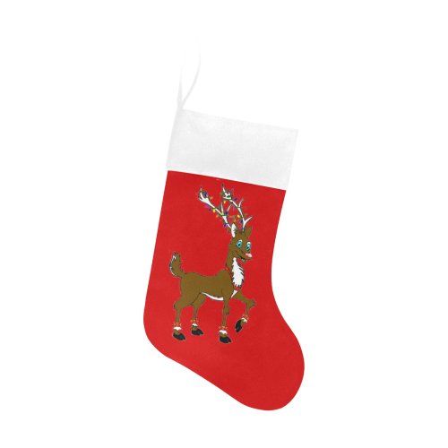 Rudy Reindeer With Lights Red/White Christmas Stocking