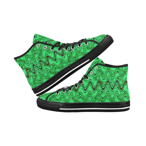Green and Black Waves pattern design Vancouver H Women's Canvas Shoes (1013-1)