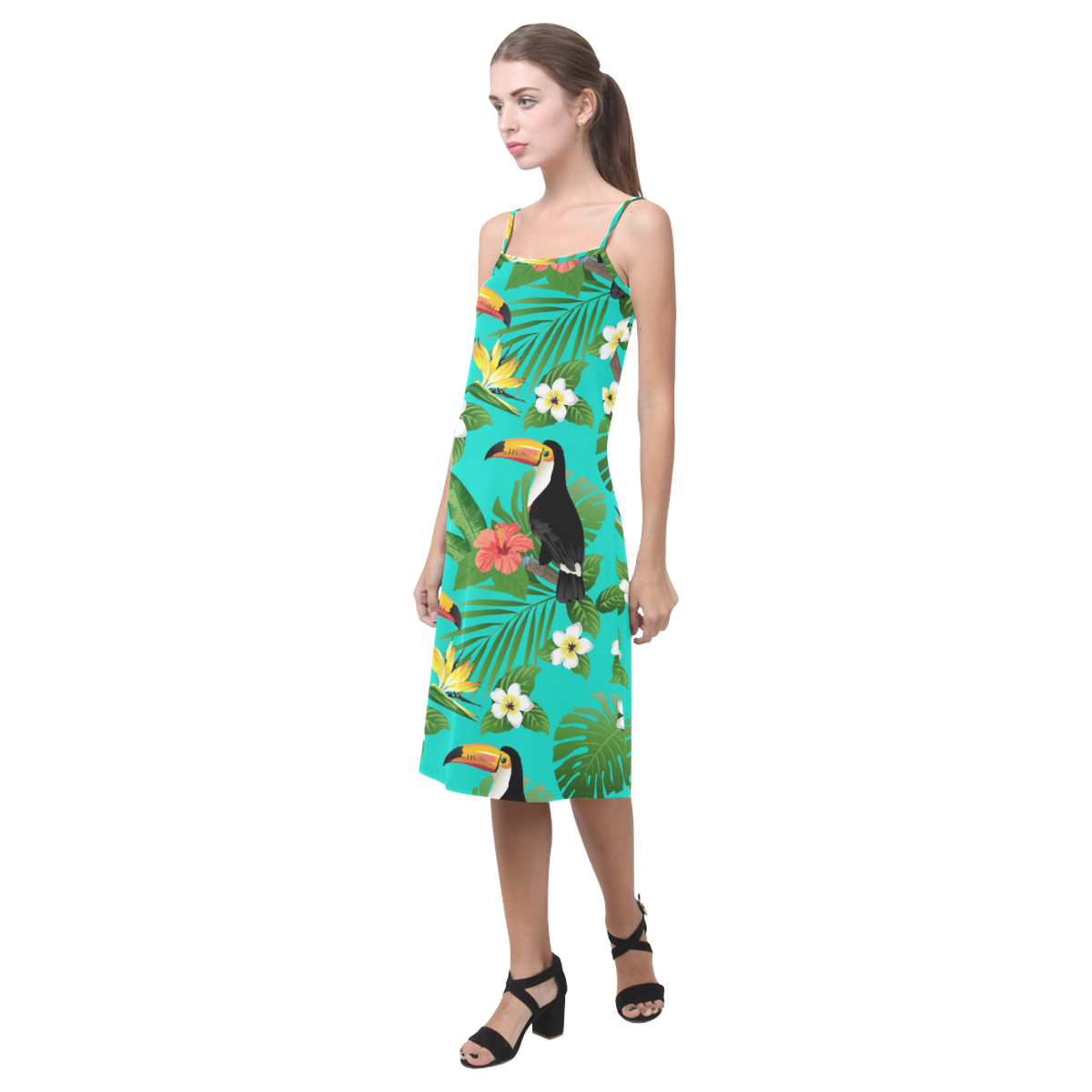 Tropical Summer Toucan Pattern Alcestis Slip Dress (Model D05)