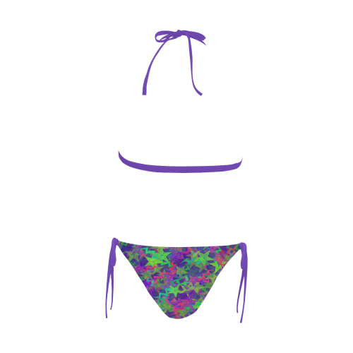 Purple Shooting Stars Buckle Front Halter Bikini Swimsuit (Model S08)