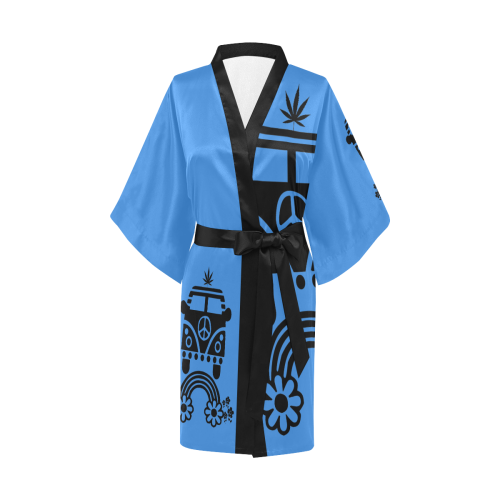 HIPPIE CANNABIS 70s 60s BLUE Kimono Robe