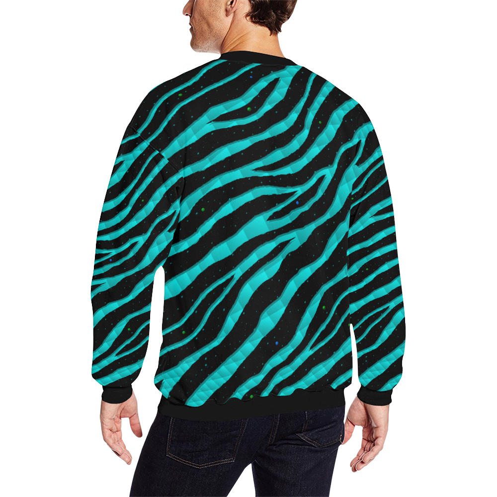 Ripped SpaceTime Stripes - Cyan All Over Print Crewneck Sweatshirt for Men/Large (Model H18)