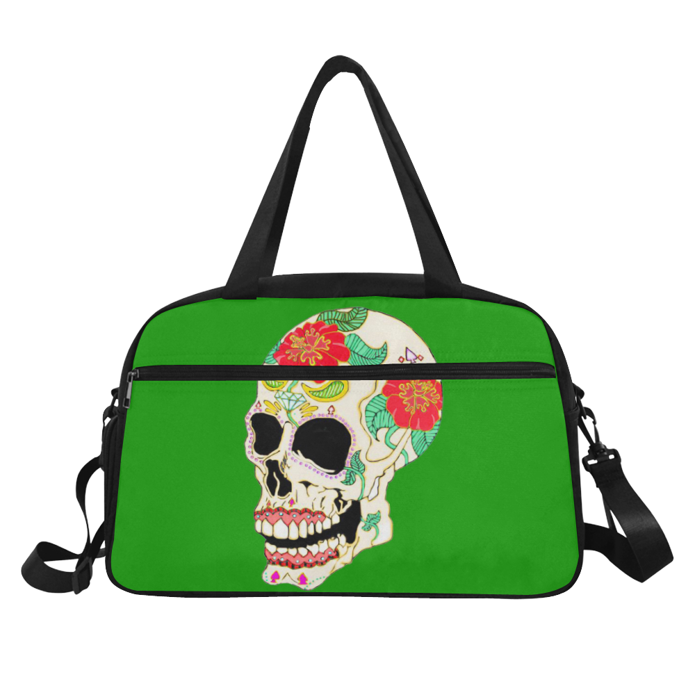 Flower Sugar Skull Green Fitness Handbag (Model 1671)