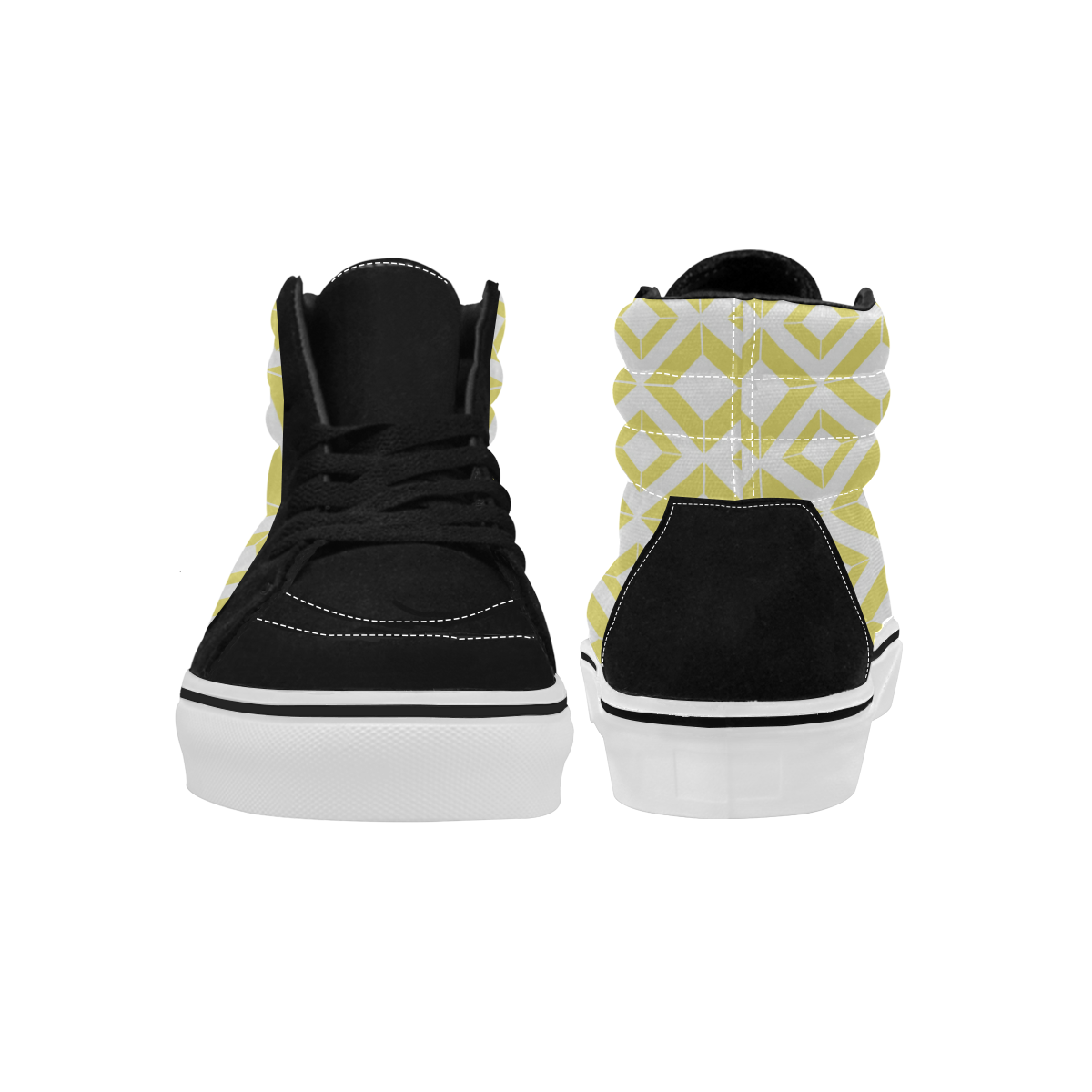 Abstract geometric pattern - gold and white. Women's High Top Skateboarding Shoes/Large (Model E001-1)