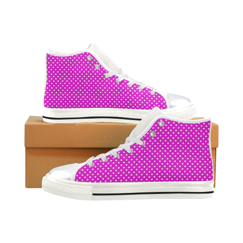 Pink polka dots High Top Canvas Women's Shoes/Large Size (Model 017)