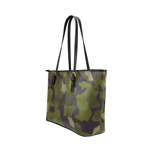 Swedish M90 woodland camouflage Leather Tote Bag/Small (Model 1651)