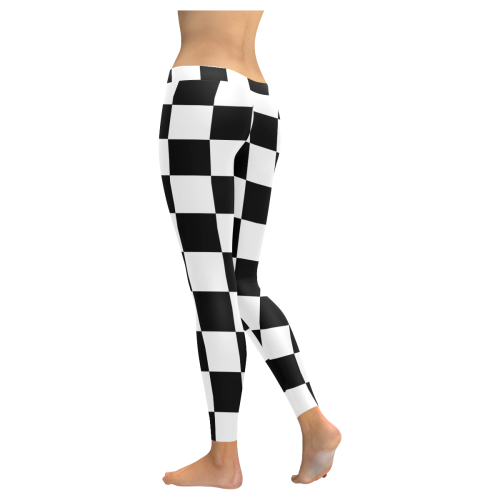 Black White Checkers Women's Low Rise Leggings (Invisible Stitch) (Model L05)