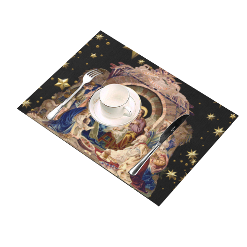 Nativity Place Mats Set of 4 Black Placemat 14’’ x 19’’ (Six Pieces)