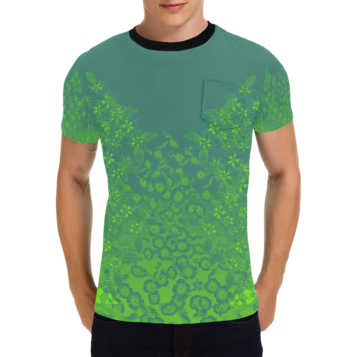 Viridian Wildflower Print by Aleta Men's All Over Print T-Shirt with Chest Pocket (Model T56)