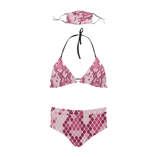 combo bikini y mascarilla serpiente rosa Stringy Selvedge Bikini Set with Mouth Mask (S11)